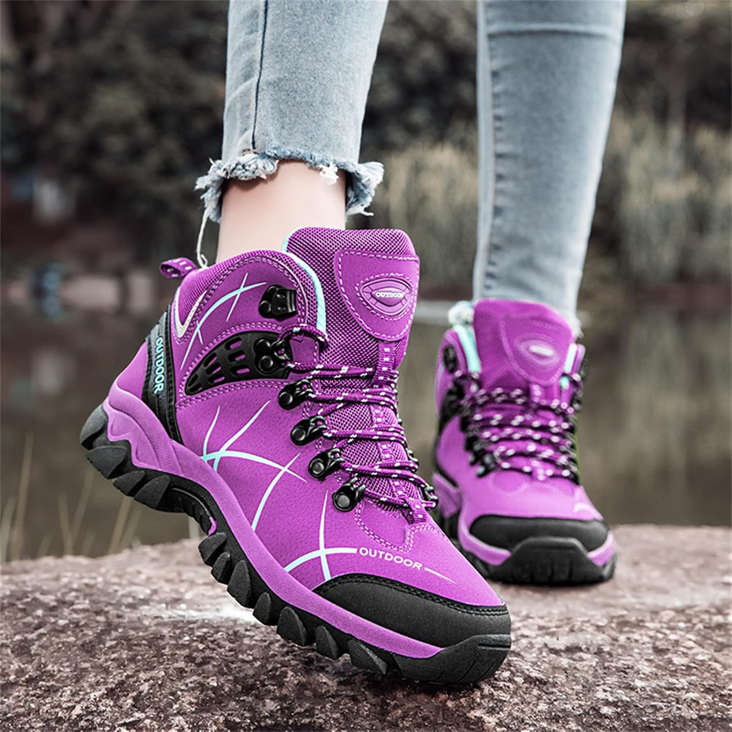 JiuQing Women's Hiking Boots Outdoor Walking Shoes Breathable Camping Backpacking Sports Boots