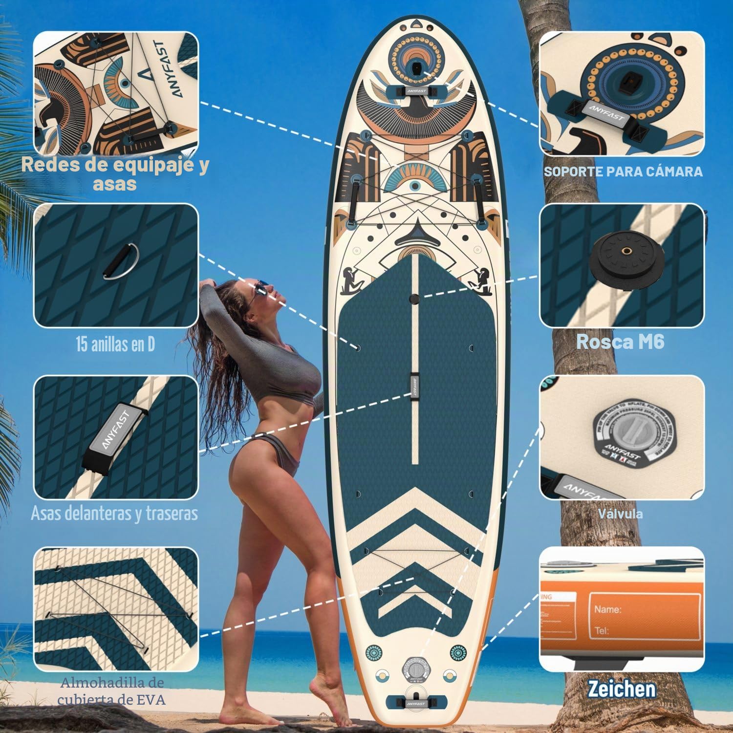 Tabla Paddle Surf Hinchable - Paddle Surf Hinchable para 2+1 Personas/Familia con Accesorios,Stand Up Paddleboard para Adultos & Todos los Niveles