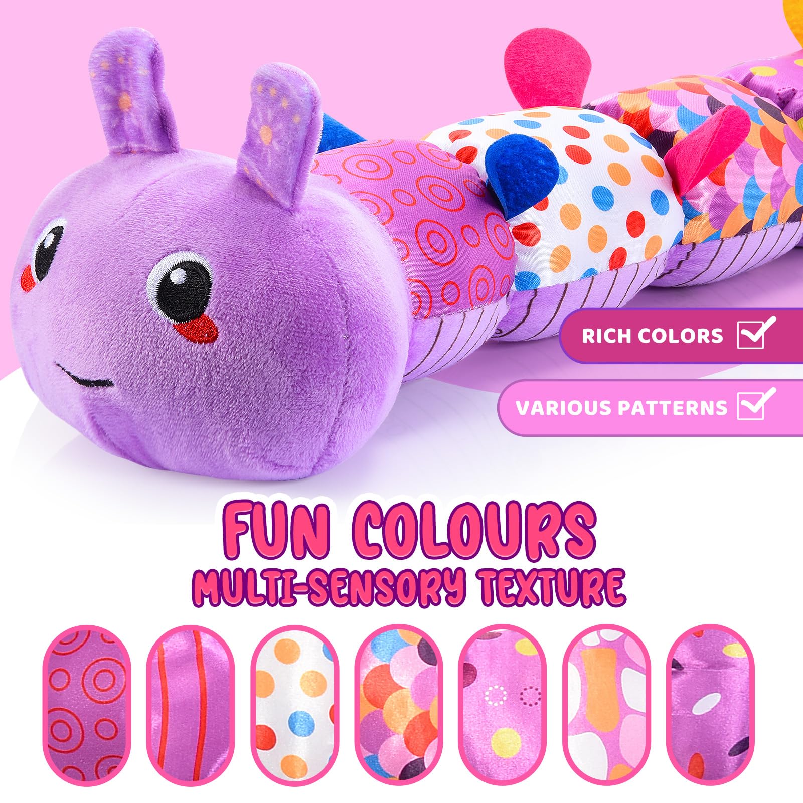 Toyzey Baby Toys 0-6 Months, Musical Caterpillar Sensory Toys Babies 6-12 Months Gifts for Girls Tummy Time Toy for Newborn Baby Girls 0-12 Months Baby Essentials Gifts Infant Toys 0-3 Months - Image 4