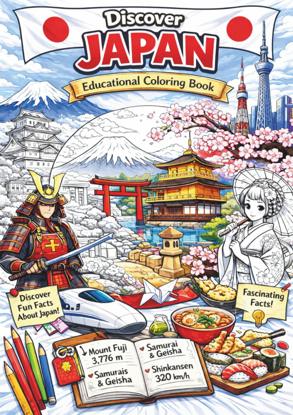 Japan Coloring Book: An Educational Coloring Book Exploring Japanese Culture, Landmarks, Food, and Technology