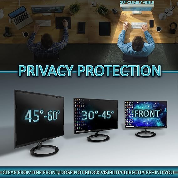 Privacy Screen Filter for 27 Inches Desktop Computer Widescreen Monitor with Aspect Ratio 16:09. Anti Glare and Anti Blue Light, 23.5 inch Width x 13.2 inch Height