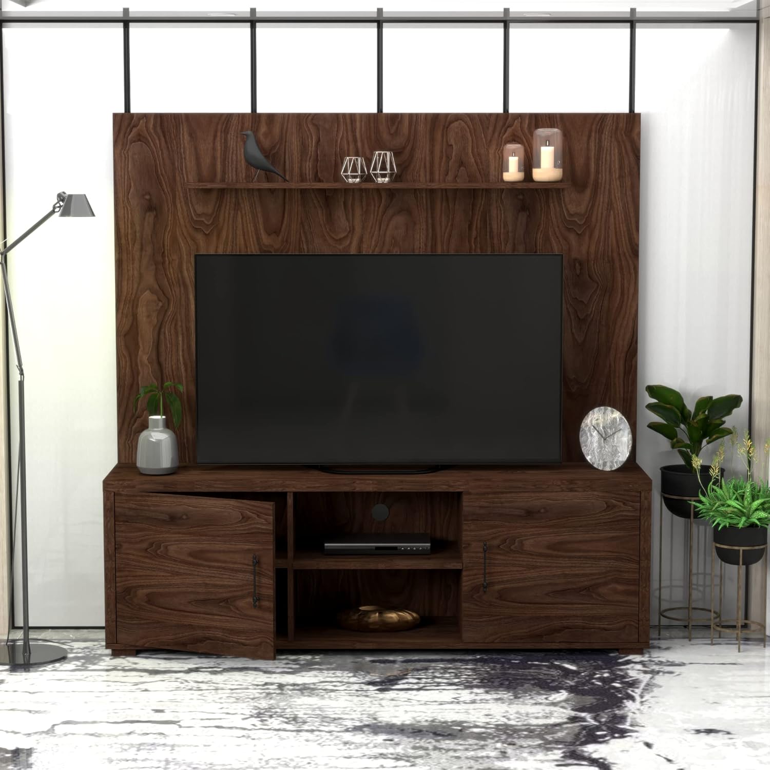 Modern Ritzy Design Wood TV Stand with Wall Unit, TV