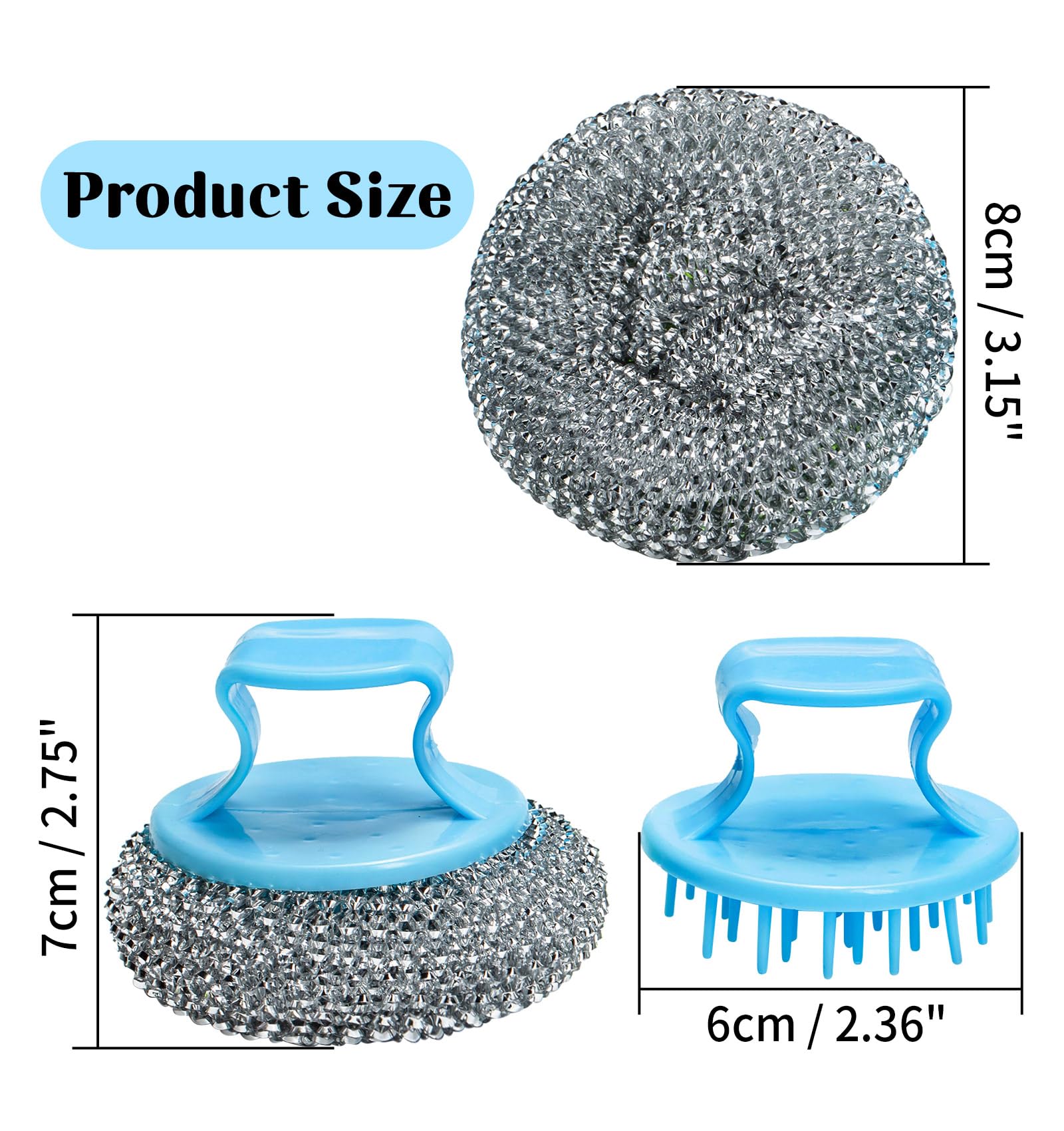 Set 4 Spazzole In Acciaio Per Pulizia - Con Manico Per Pentole, Griglie E Stoviglie - Foto 4