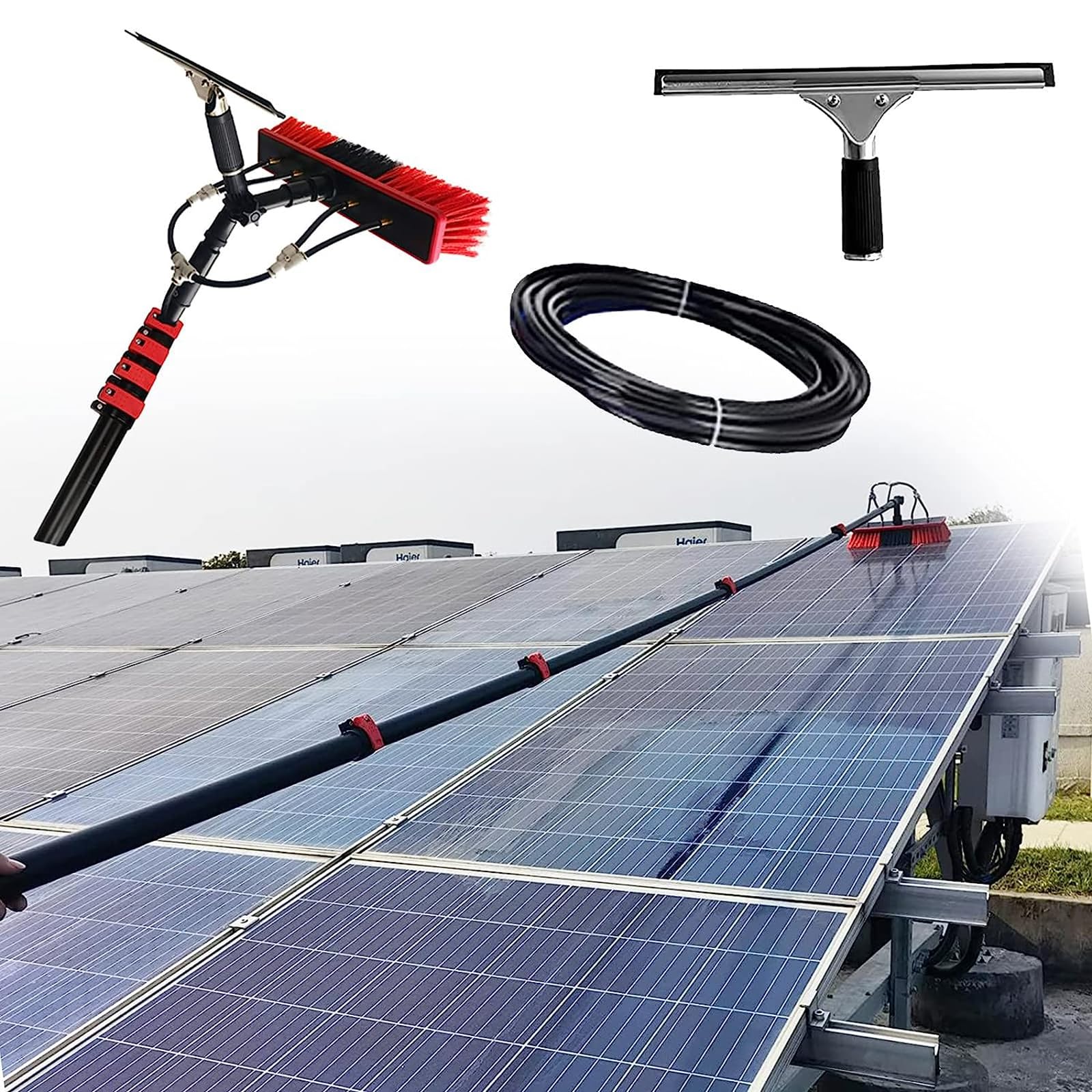 Teles Solar Panel Cleaner Kit 20ft Extendable Brush & Hose 50cm Cleaning Head Ideal for Conservatories & Efficient Outdoor Cleaning Equint