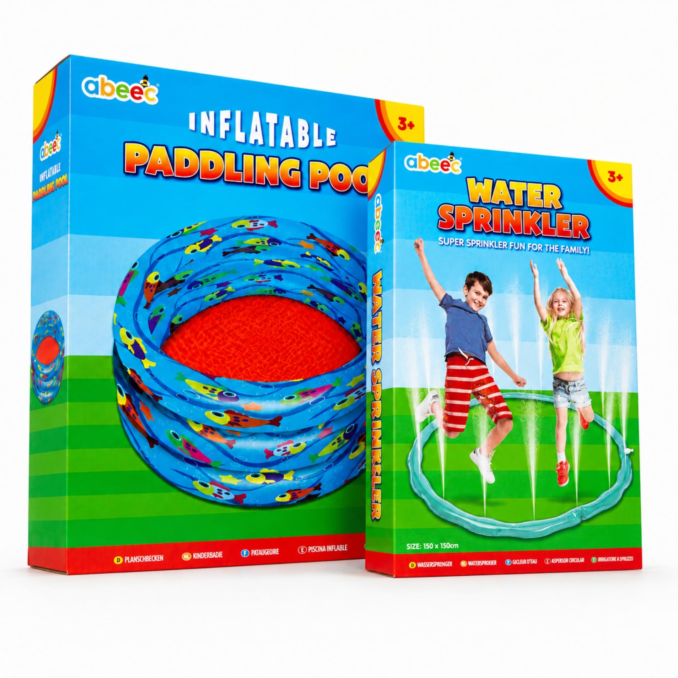 abeec Paddling Pool for Kids and Garden Water Sprinkler Set, Blue and Red
