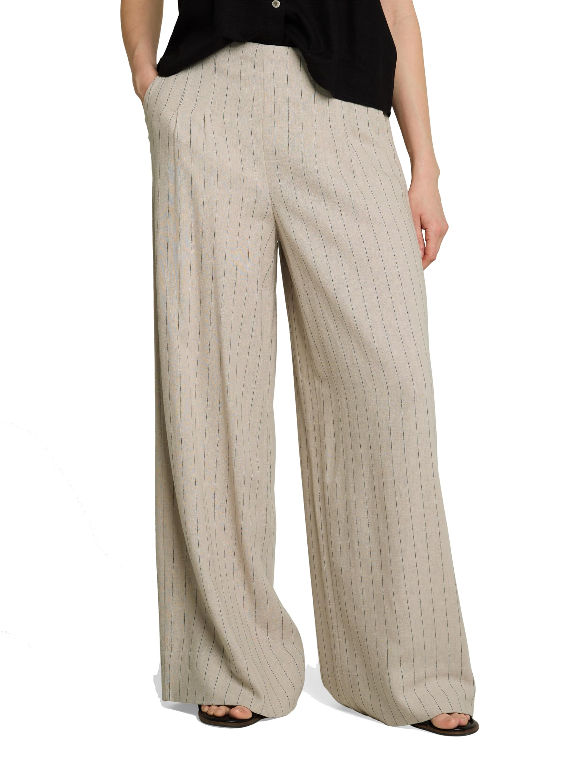 TOM TAILOR Denim Damen Wide Leg Hose mit Leinenanteil 1050796