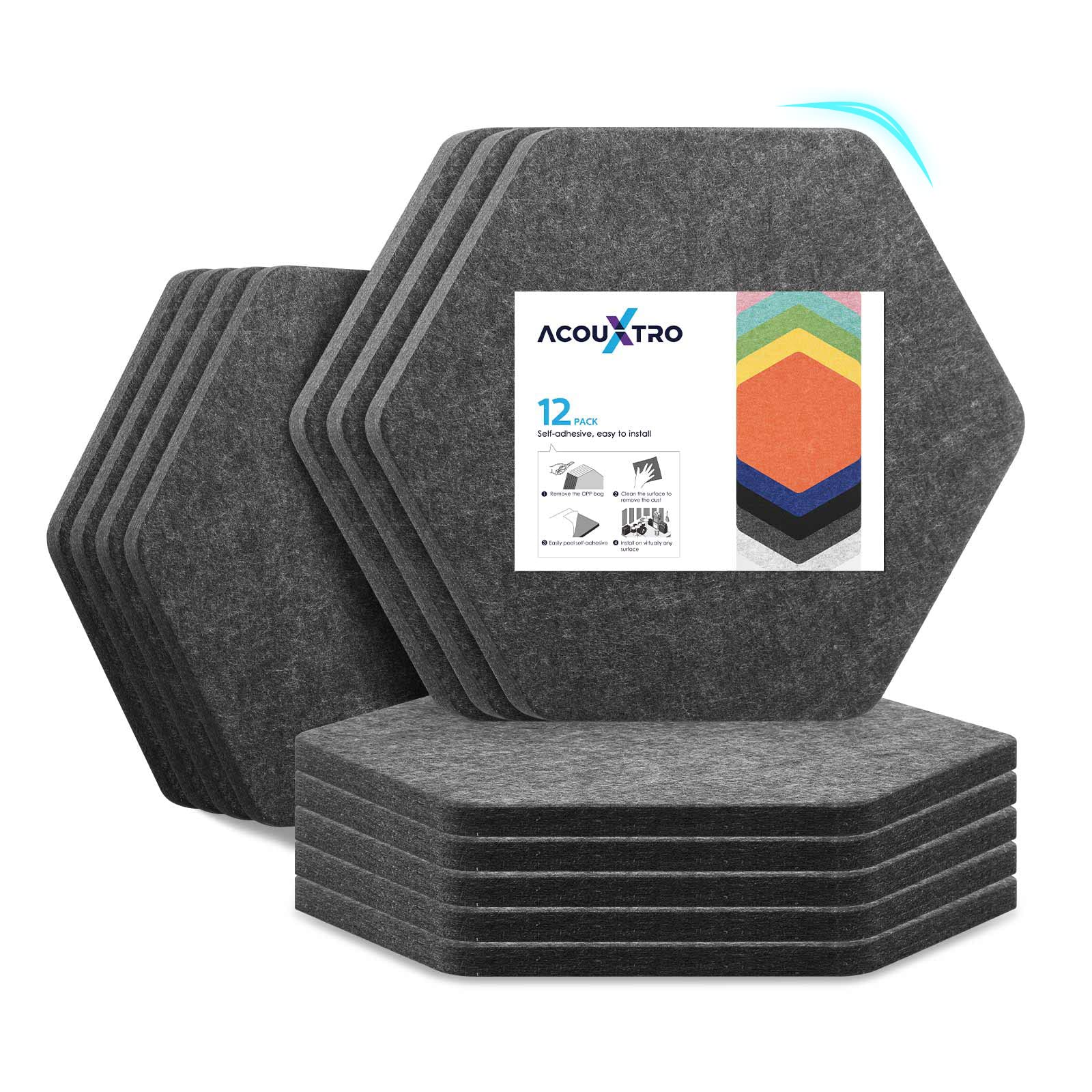 12 Pack Soundproof Wall Panels, 11.5" X 10" X 0.6" Self Adhesive Acoustic Panels, Hexagon Acoustic Panels Sound Absorbing, Sound Panels Noise Reducing for Walls,Bedroom,Studio,Office,Home,Gaming Room
