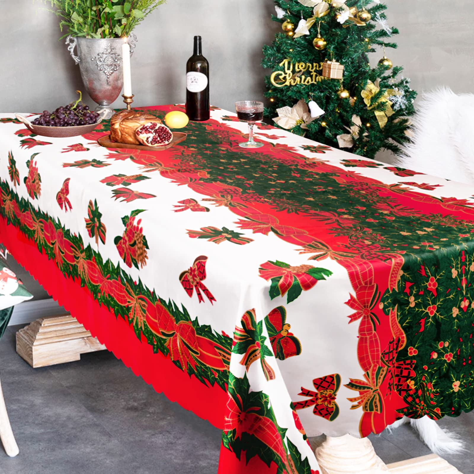 BETESSIN Mantel Mesa de Navidad 150x180cm Cubierta de Mesa Mantel Rectangular para Fiesta de Navidad Banquetes Cenas Cumpleaños Barbacoas