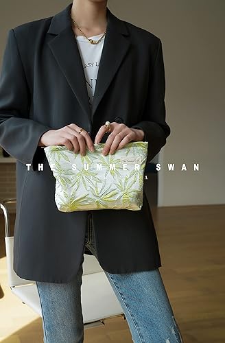 Miniatura 4 de The Summer Swan Bolsa de maquillaje estética grande Bolsa de maquillaje floral Embrague de medio día Bolsa de kit de período Bolsa de higiene