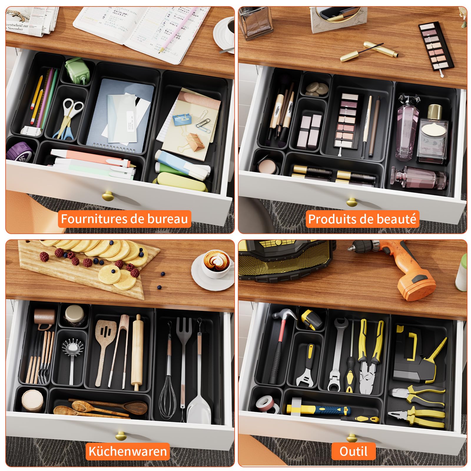 Lot de 20 boîtes caisse a outil organisateur tiroir, Grande Taille 30cm, 5 tailles, pour vis, outils, bricolage, servante d'atelier boite de caisse rangement, rangement et organisation de etabli