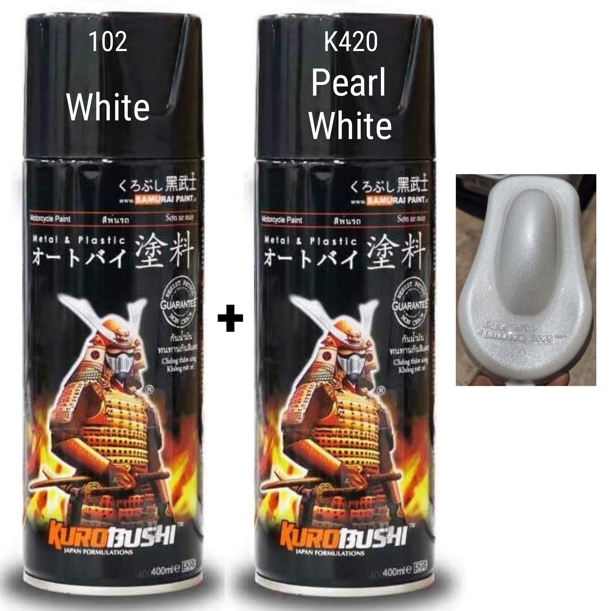 Samurai Kurobushi Spray Paint 1K Combo #102 White, K420** Pearl White - PEARL WHITE SET, Metallic Finish [Pack of 2] (D-I-Y) - 400ml