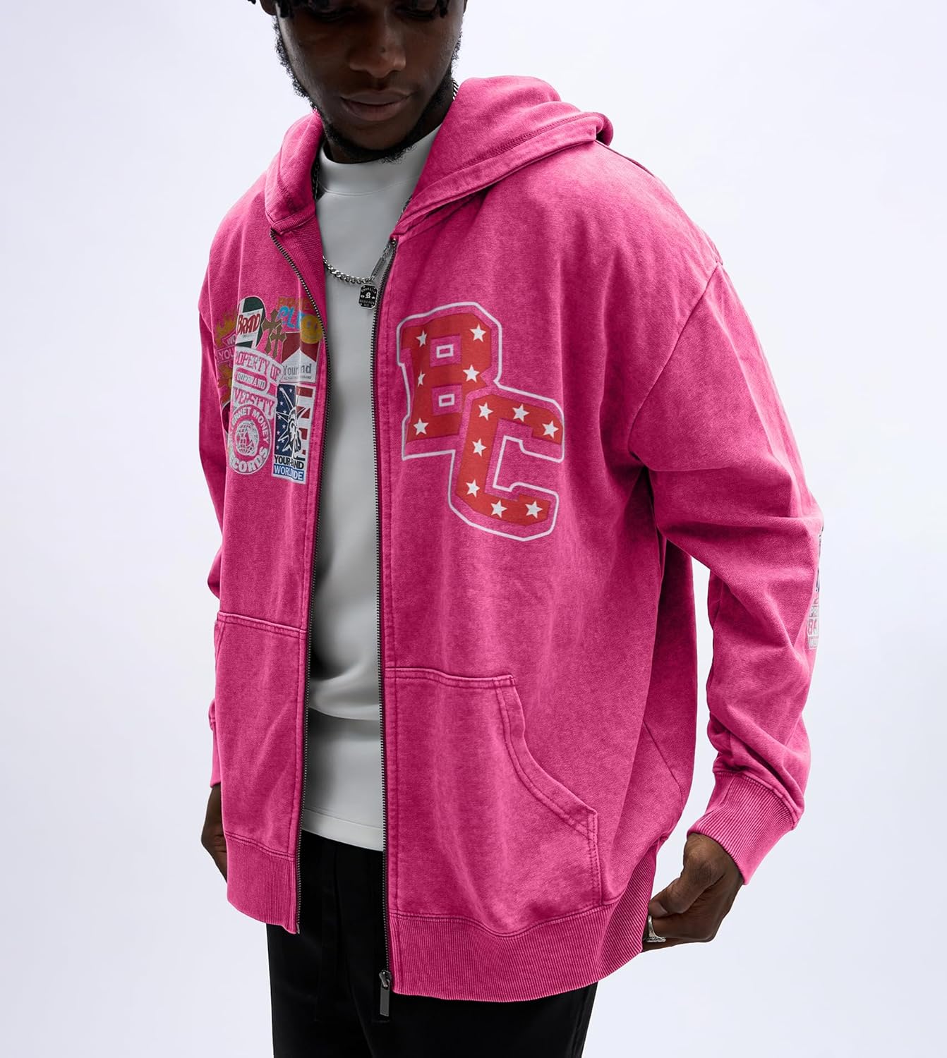 Men's Zip Up Hoodie, Vintage Graphic Long Sleeve Sweatshirt with Pockets Oversized Wash Old Jackets Unisex - Image 3