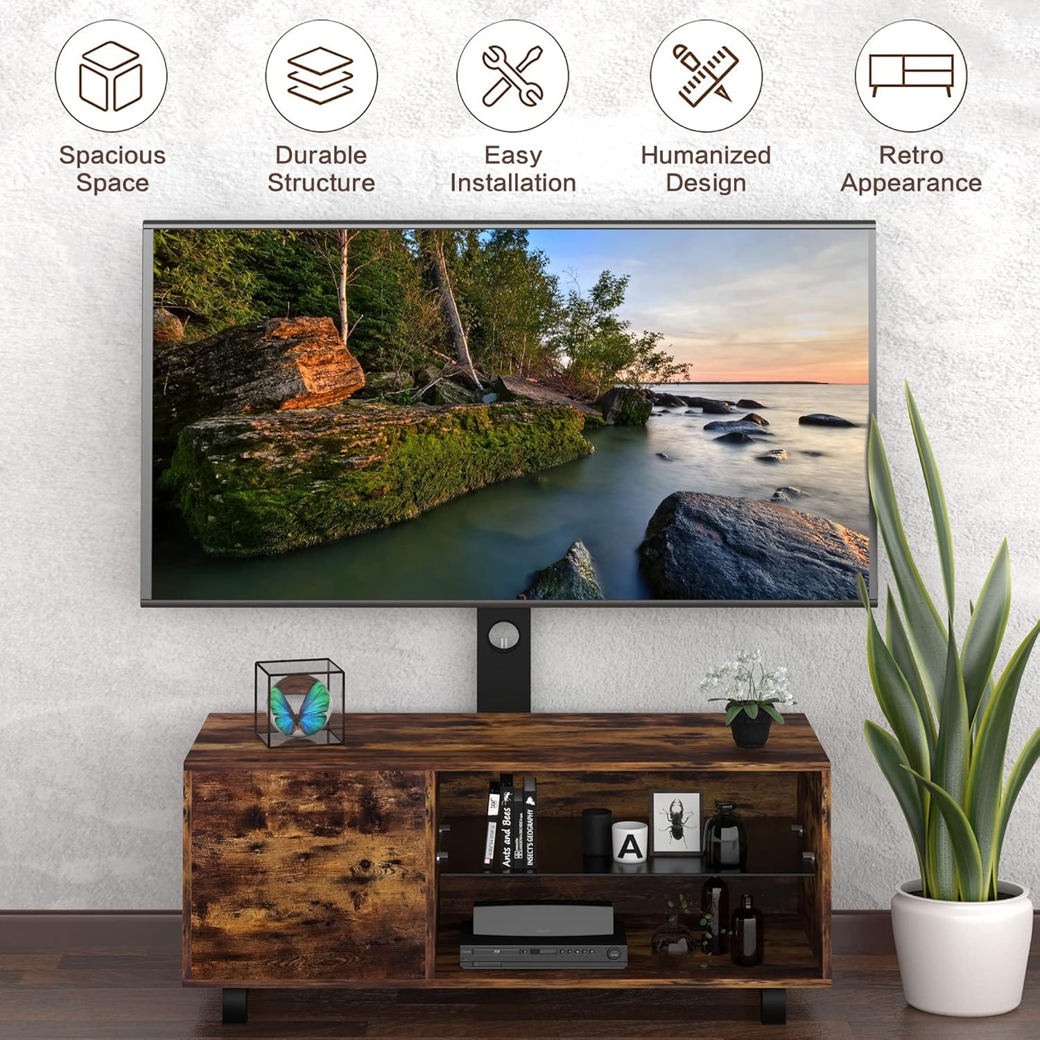 IANIYA TV Stand for 55 Inch Tv Modern Wood Television Stand and Entertainment Center with Storage Tv Cabnet with Mount (BROWN)