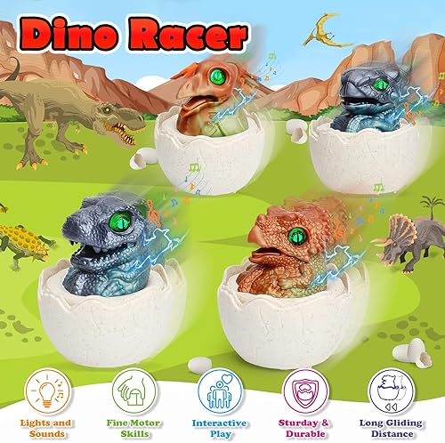 Miniatura 4 de zinat Huevos de dinosaurio, 4 huevos con dinosaurios en el interior, rellenos de canasta, función de sonido y luz, los mejores regalos de fiesta de