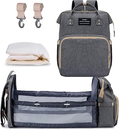 Mochila para pañales, bolsas de pañales multifunción para niños y niñas, Gris-1, Classic