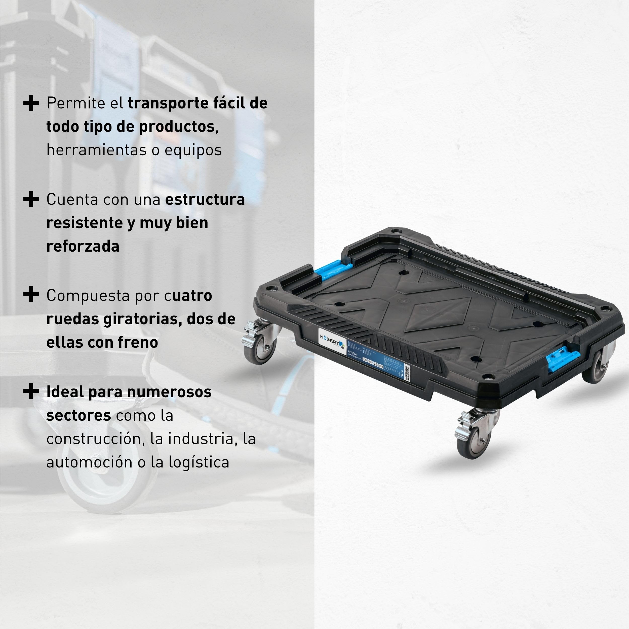 Högert Technik - Plataforma de Transporte con Ruedas HT7G504, Caja Herramientas, Carga de hasta 150 kg, Maletin Herramientas, Resistente a Daños, Construcción Duradera, Estructura Modular