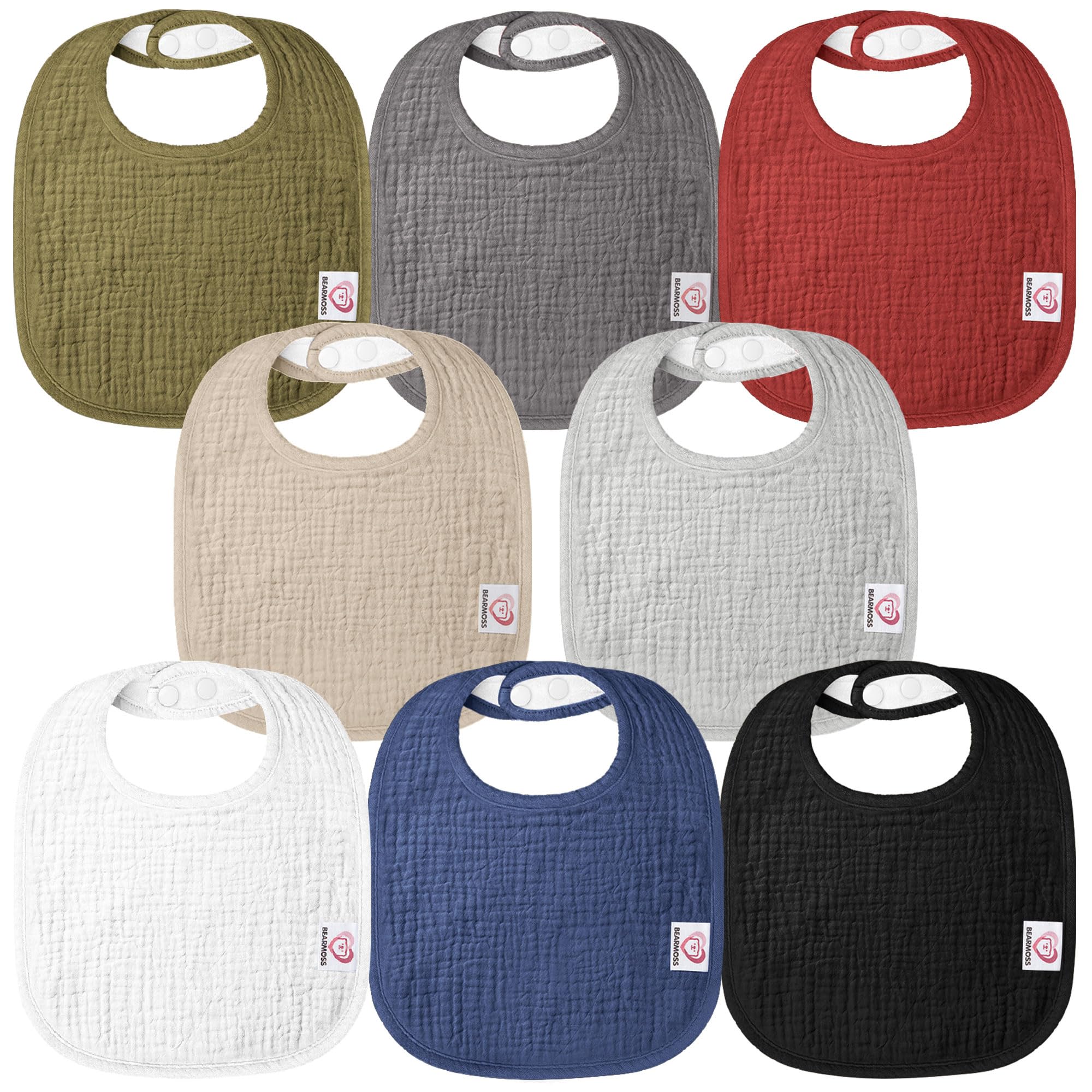 bearmoss Bavaglino Neonato, 100% Cotone, Bavaglino Quadrato per Bambini, Bavaglini Regolabili, Morbidi Bavaglini per Bambini e Bambine, 8 Pezzi