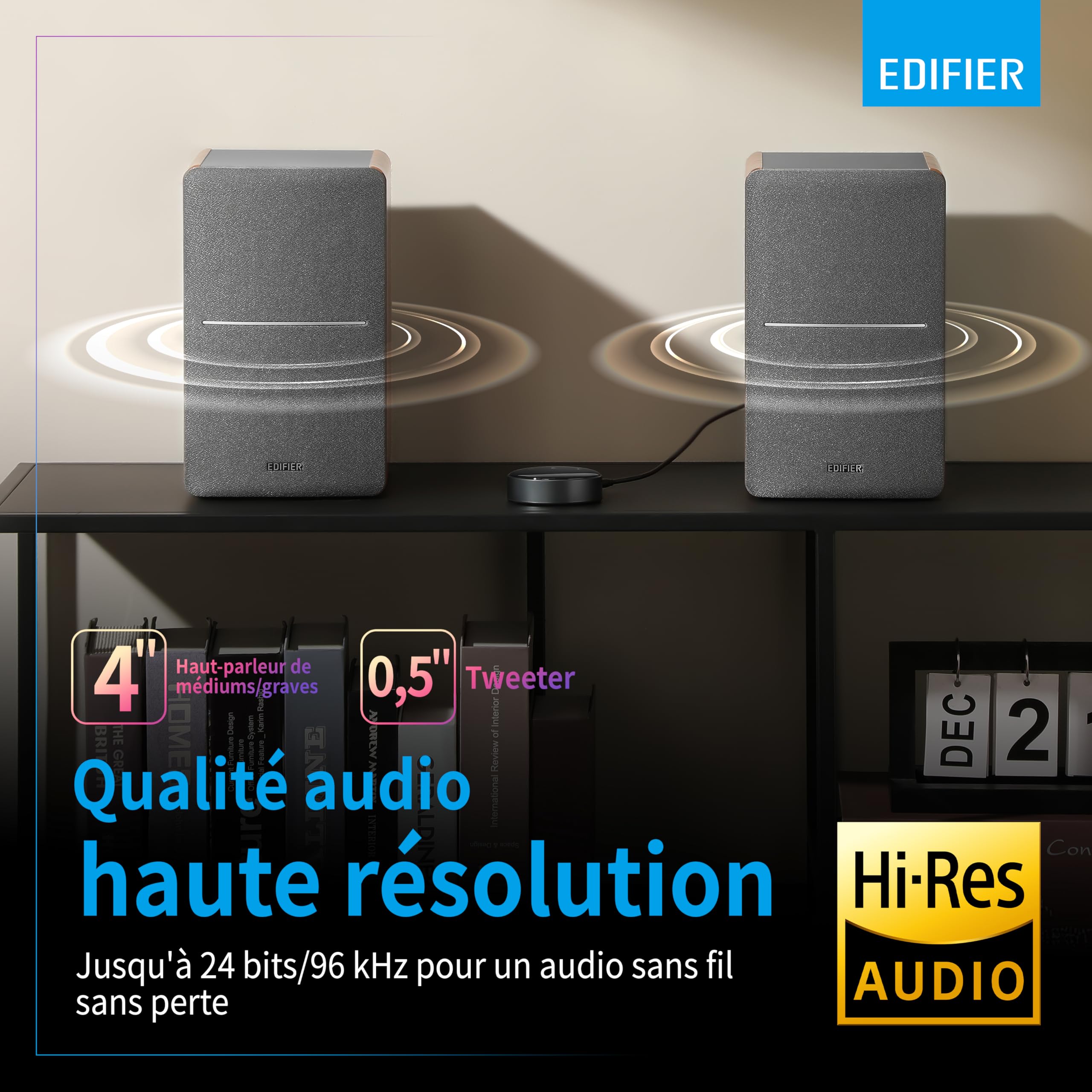 Edifier R1280T WiiM Mini - Enceintes bibliothèque Actives 2.0 avec WiiM Mini Inclus pour Streaming Airplay 2 Fonctionne avec Alexa & Siri - 42 W RMS - Bois