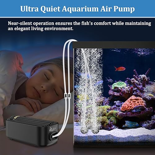 Miniatura 3 de AQQA Bomba de aire para acuario, bomba de aire para tanque de peces, bomba de oxígeno ajustable de 3 W5 W7 W, aireador de burbujas de aire ultra