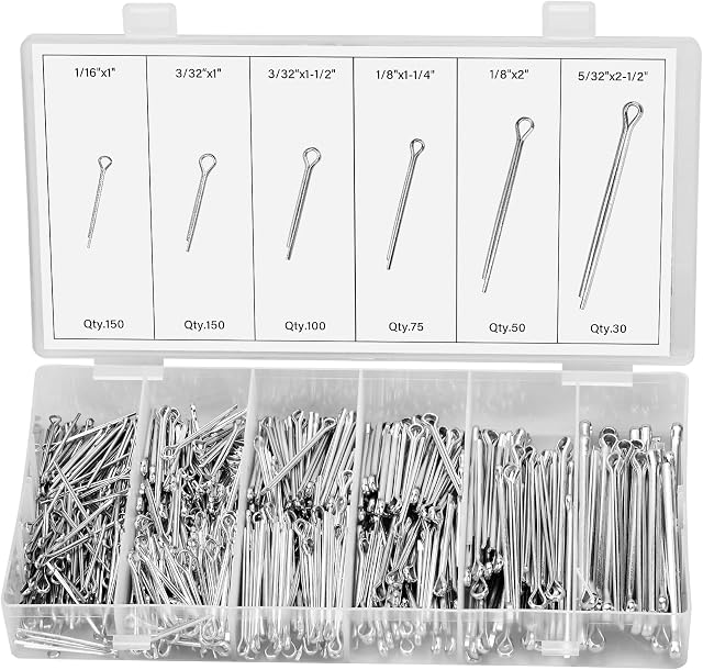555 Pieces Cotter Pins Zinc Plated Steel Cotter Spring Split Pin Fastener Clips Assortment Kit for Hitch Holds Pin Lock Systems Straight Hairpins Silver