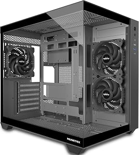 MUSETEX Y6 ATX Mid Tower PC Case - 270° Tempered Glass, 3x120mm Fans, 360mm Radiator Support, USB Type-C, Black