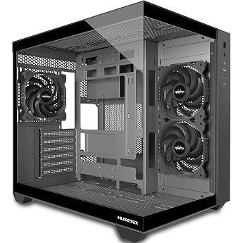 MUSETEX PC Case ATX, 3 Non-LED Fans Pre-Installed Gaming PC Case, 270&deg; Full View Tempered Glass PC Case with Type-C, Mid Towe