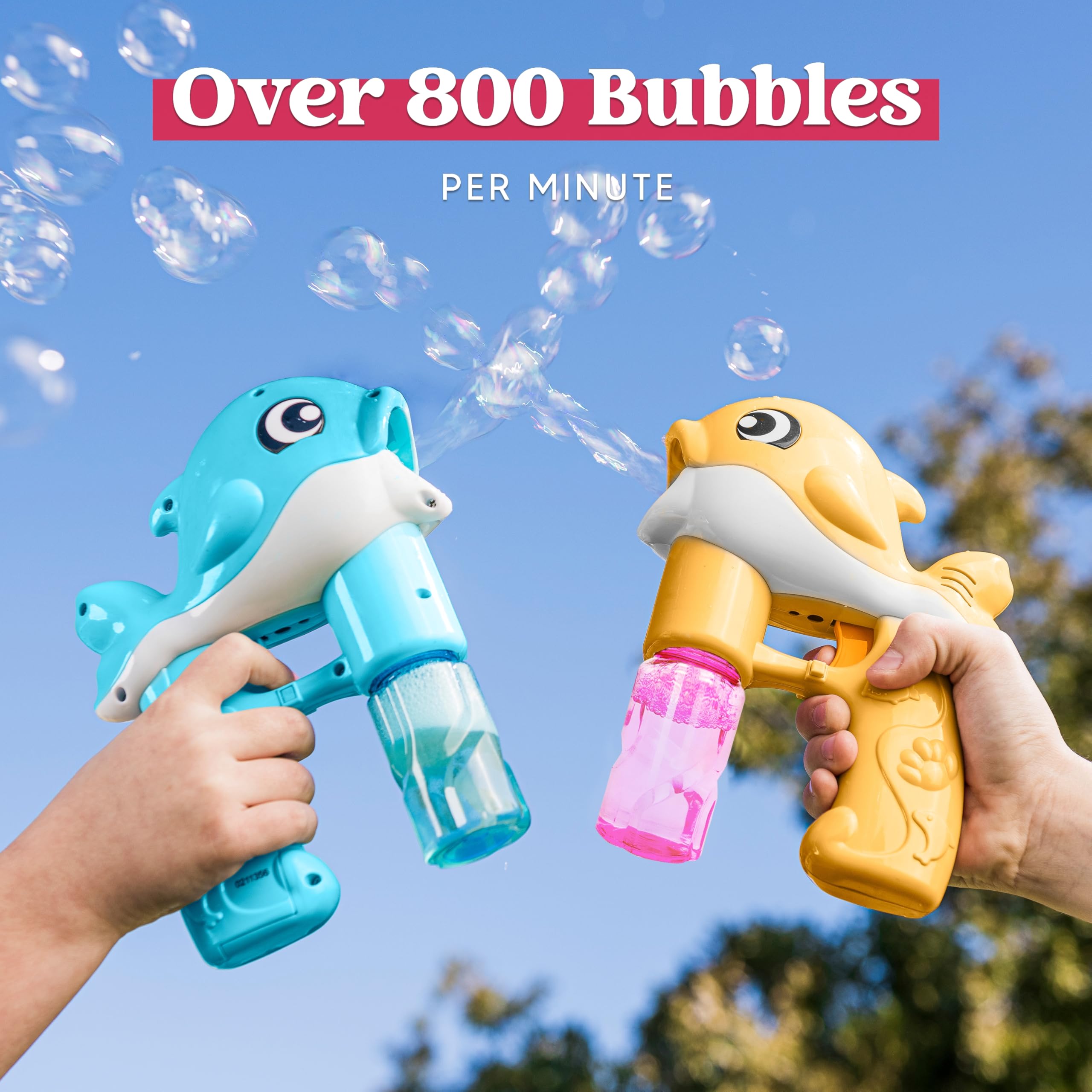 2 Pistola Bolle di Sapone Balena con 4 soluzione per bolle, Pistole a bolle LED automatiche per bambini, Divertimento estivo all'aperto per il regalo di bomboniera