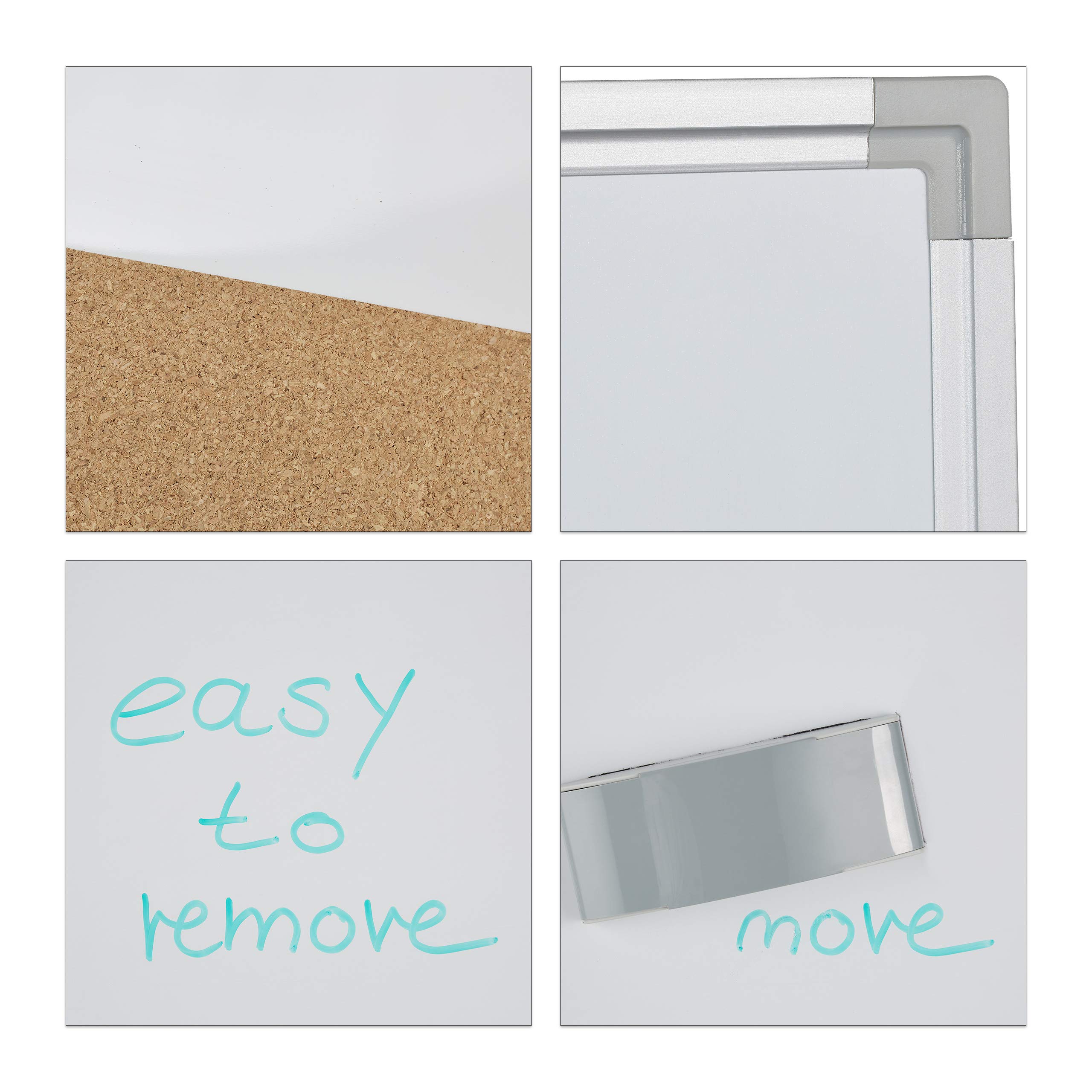 Relaxdays Lavagna Combinata 2in1, White & Cork Board, Cornice in Alluminio, Porta Pennarelli, 60 x 90, Bianco/Naturale