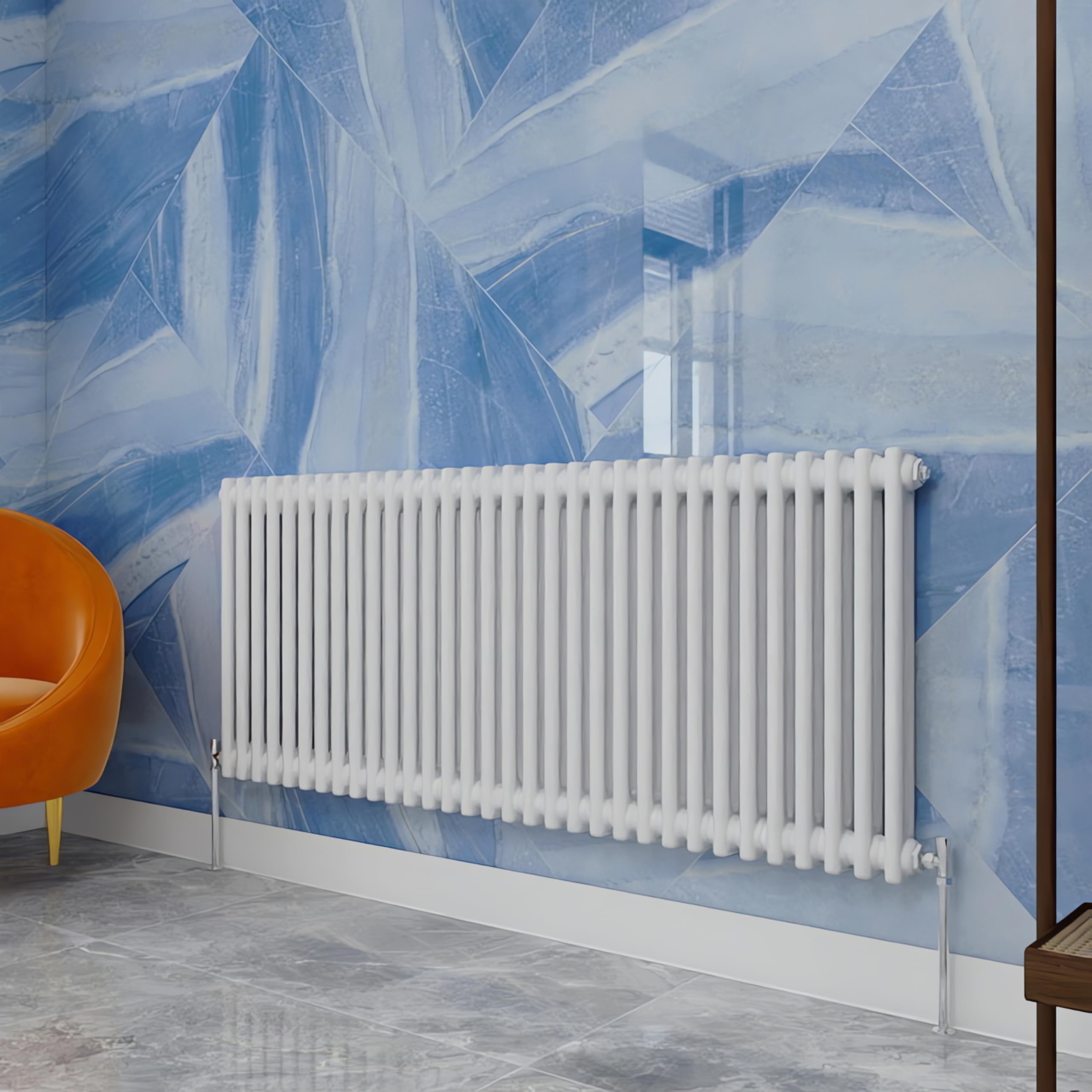 Traditional Household Cast Iron Radiator，White Horizontal 600X1460mm 2 Column Suitable for Multi-Room Central Heating