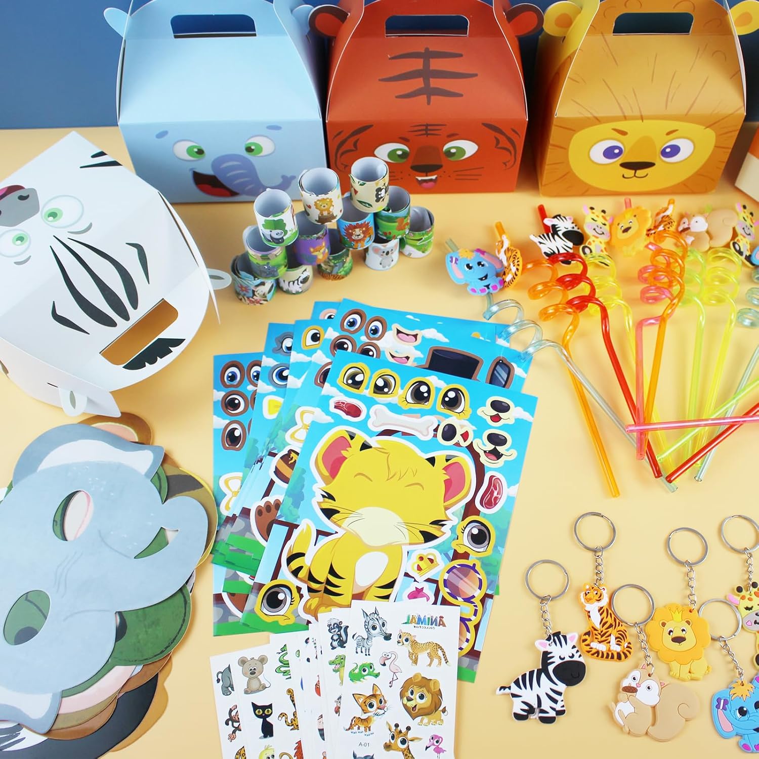 Jungle Safari Party Favors Set 7 Types 84 PCS Safari Birthday Decorations for Wild Animals Theme Birthday Party Supplies Wild Animals Theme Party Favors for Birthday Party Goodie Bag Fillers