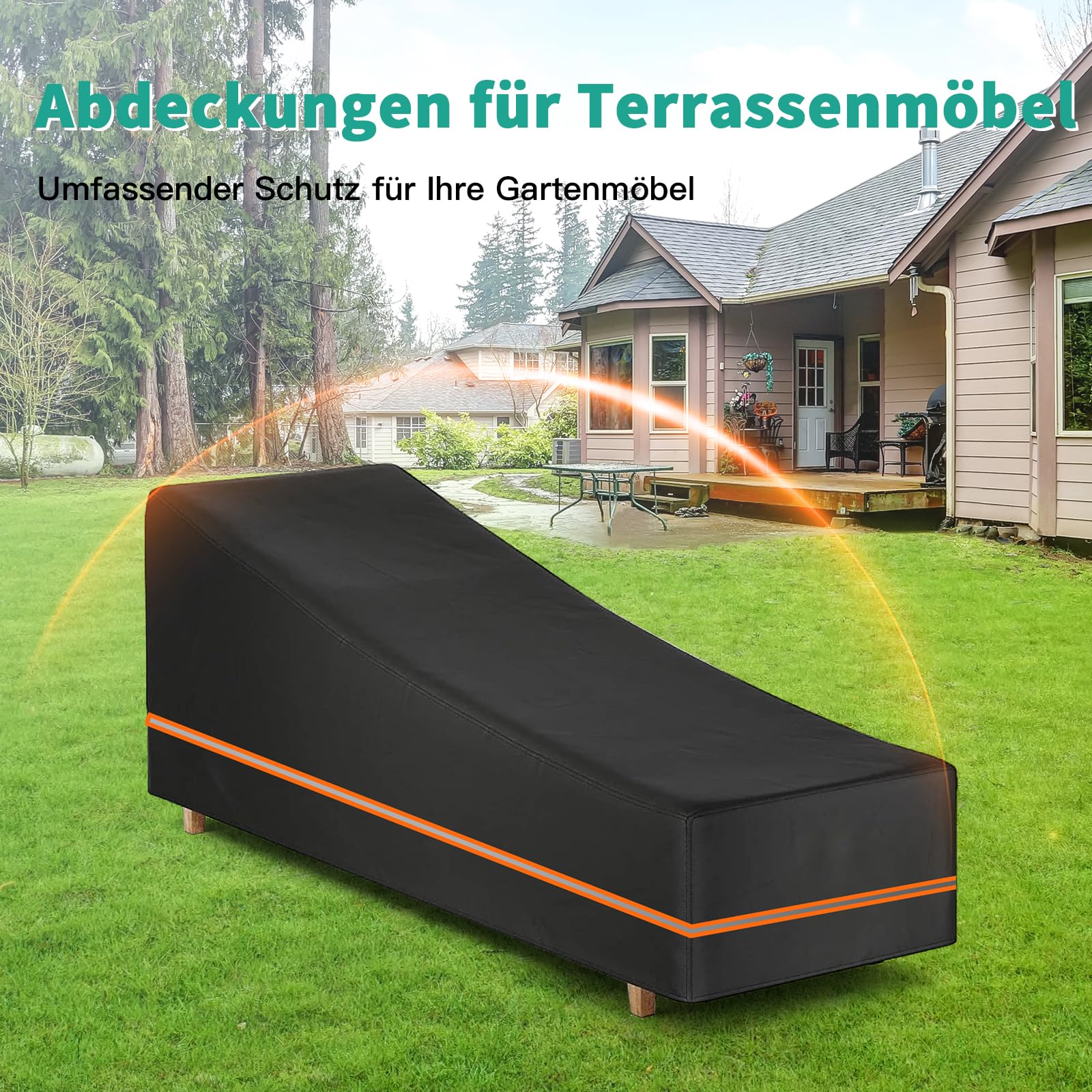 Housse de Chaise Longue Exterieur Imperméable Protection Transat Bain de Soleil Oxford 600D Durable Anti-UV & Résistante aux Intempéries 200x75x40cm
