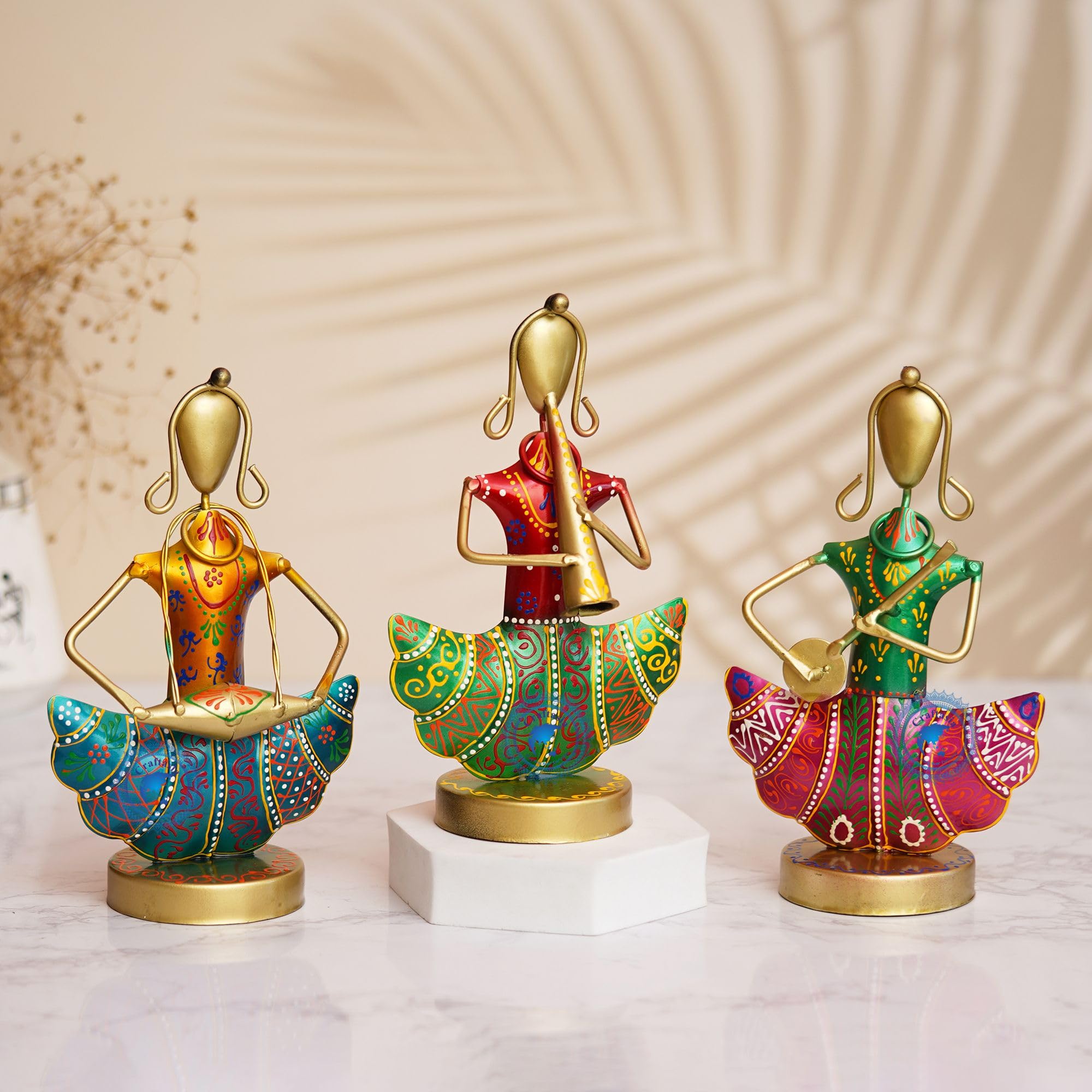 Hand-Painted Indian Musician Figurines - Set of 2 -12 Hand-Painted Indian Musician Figurines - Set of 2 -12