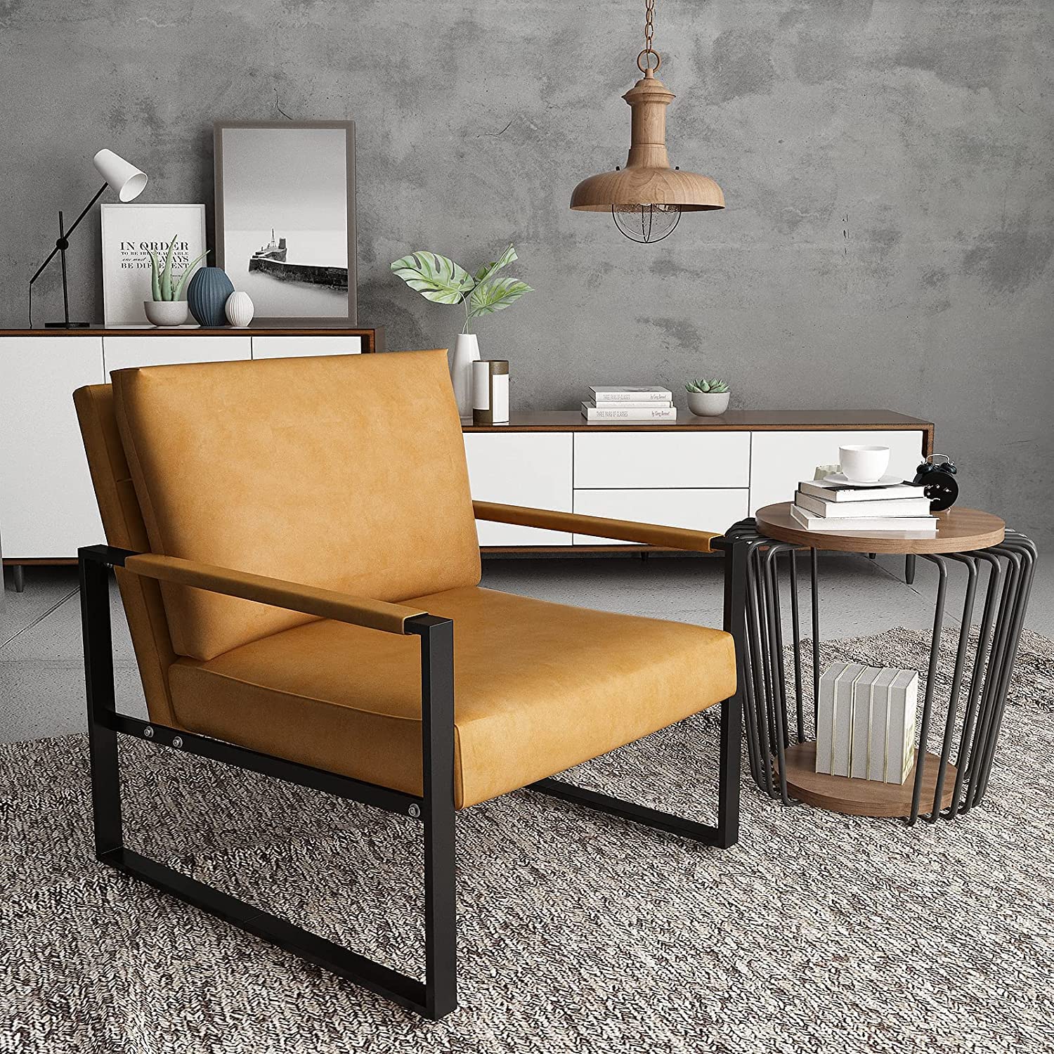 Recaceik Accent Chairs Set of 2 Modern Armchair with Extra-Large Ergonomic Cushion Sturdy Metal Frame Anti-Scratch Foot Mats Single Sofa Chair for Living Room