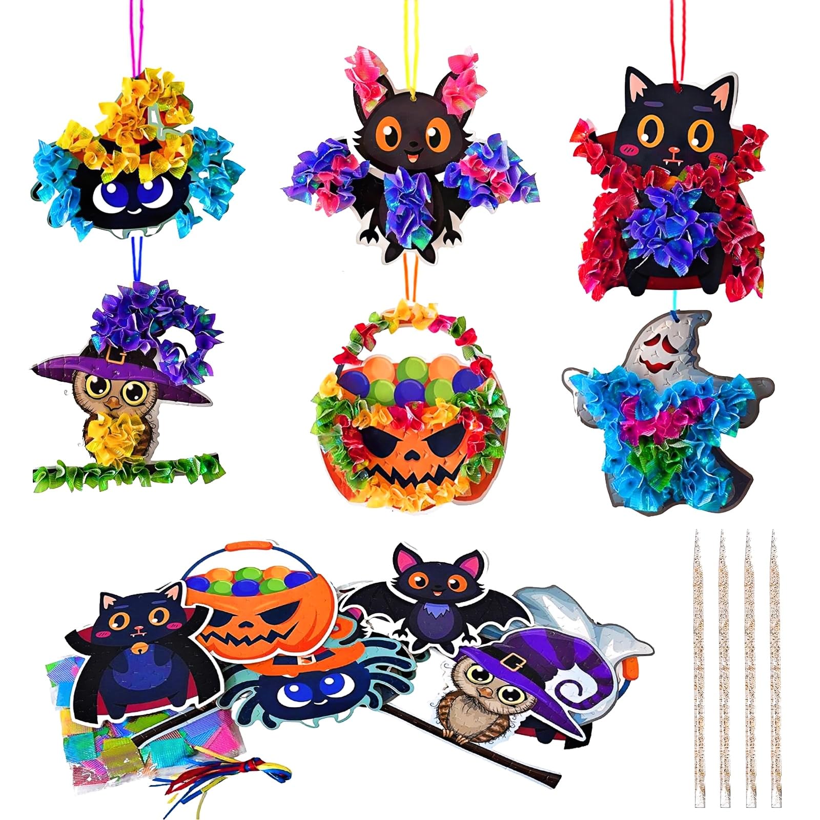 Gibocot 12pcs Halloween Crafts for Kids - DIY Spiders Bats Pumpkin Owls Ghosts Black Cat Poke Art with Fabric & Pen Kit Creative Halloween Activities for 4-12 Years Children Boys Girls