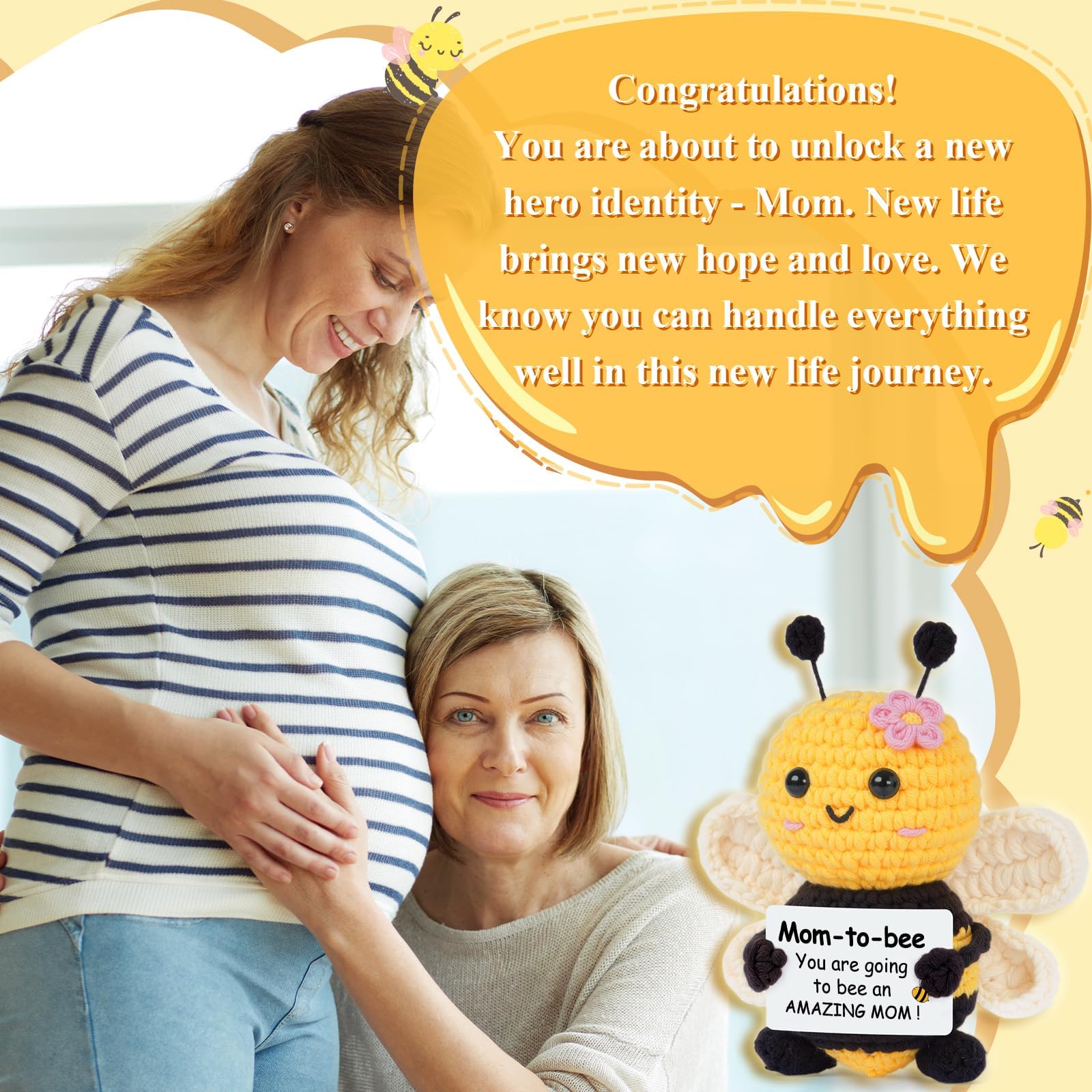 Mom to Be Gifts, Pregnancy Gifts for Expecting Mom, First Time Moms, Wife, Friend, Sister, Mommy to Be Gift, Gift for Pregnant Women, Cute Handmade Crochet Bee Support Present
