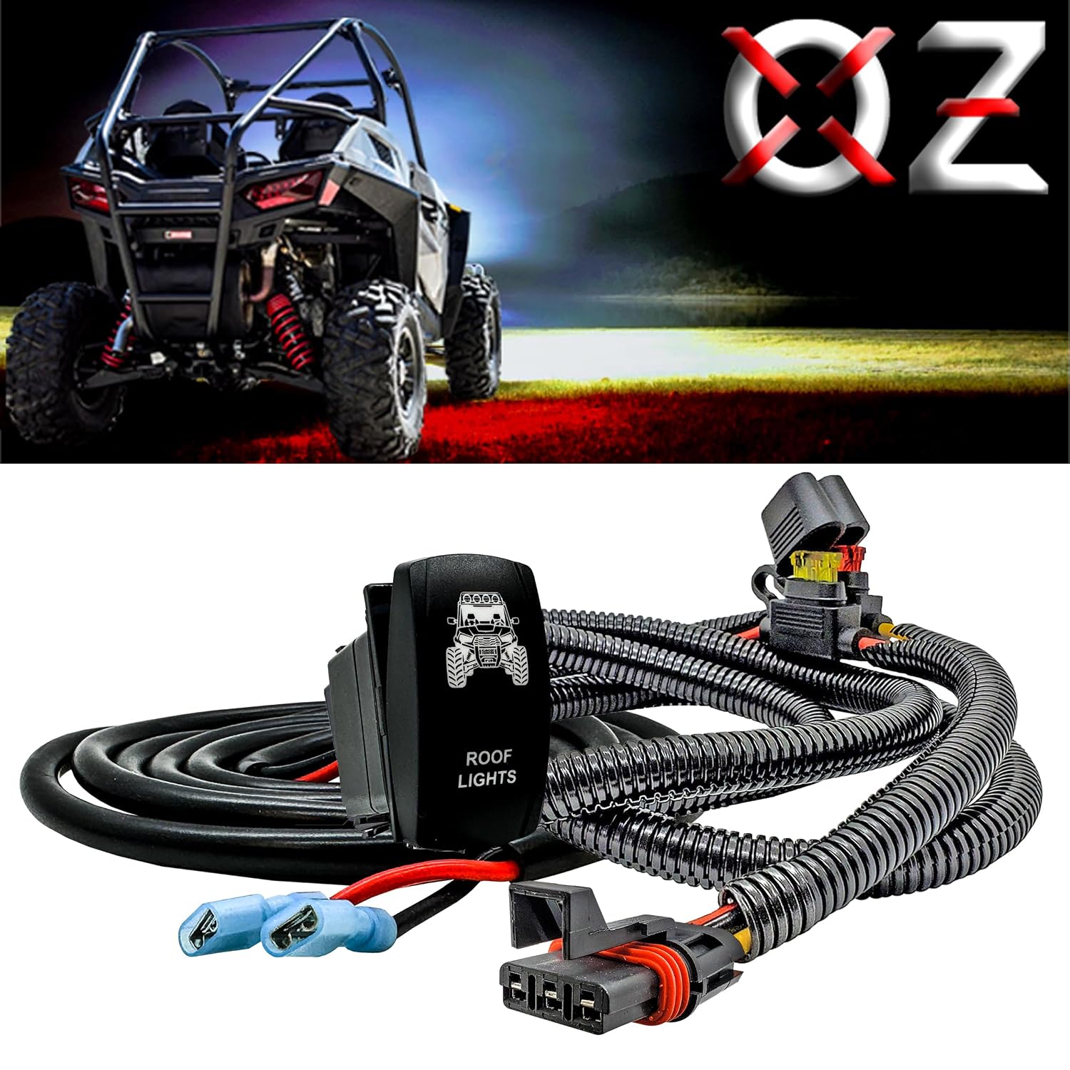 OZ-USA Plug-and-Play Pulse Power Busbar Harness – Laser-Etched Roof Lights On/Off Rocker Switch Compatible with Polaris RZR PRO XP Ranger General Xpedition ADV 2018-2026