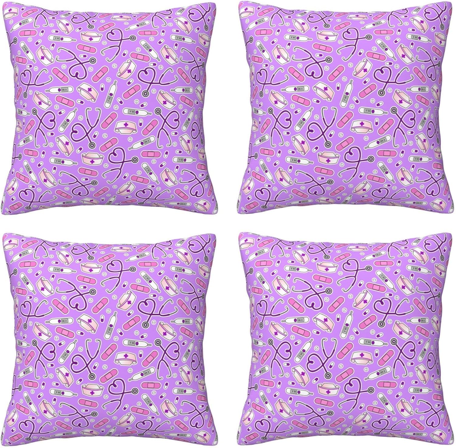 Nurse Print Purple Throw Pillow Set of 4 Case Plush Sofa Pillow Cover for Bedroom