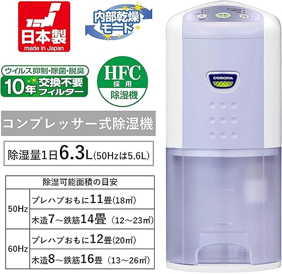 好評 Corona コロナ 衣類乾燥除湿機 除湿量6 3l 木造7畳 鉄筋14畳まで 日本製 コンプレッサー式 10年交換不要フィルター搭載 ホワイト Cd P63a2 W F 季節家電 冷暖房
