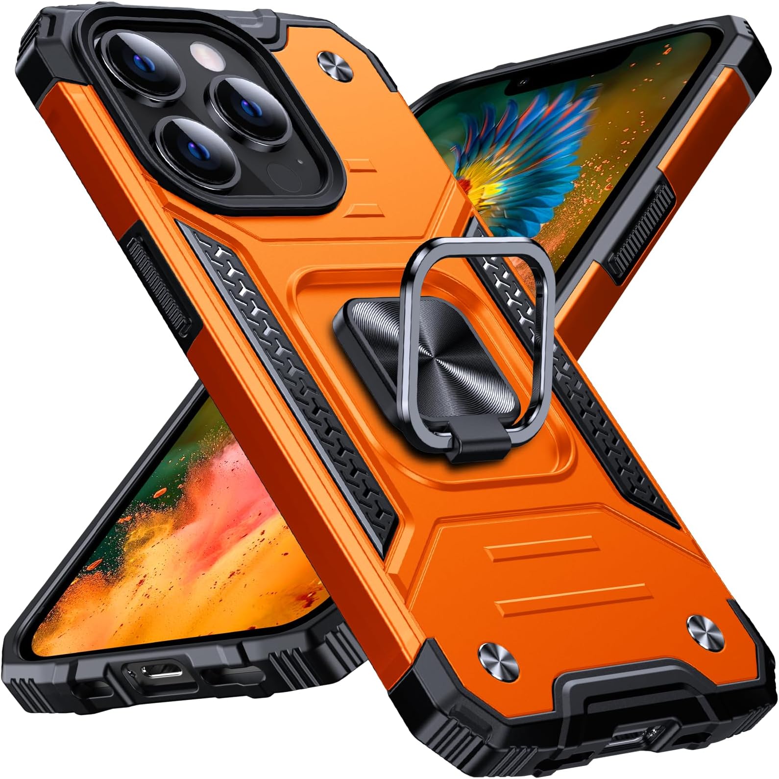 Anqrp Heavy Duty Case for iPhone 13 Pro Case with Enhanced Ring Holder Grip Stand, Military Grade Shockproof Rugged Drop Protective Silicone Hard Slim iPhone 13 Pro Phone Case Cover,Orange