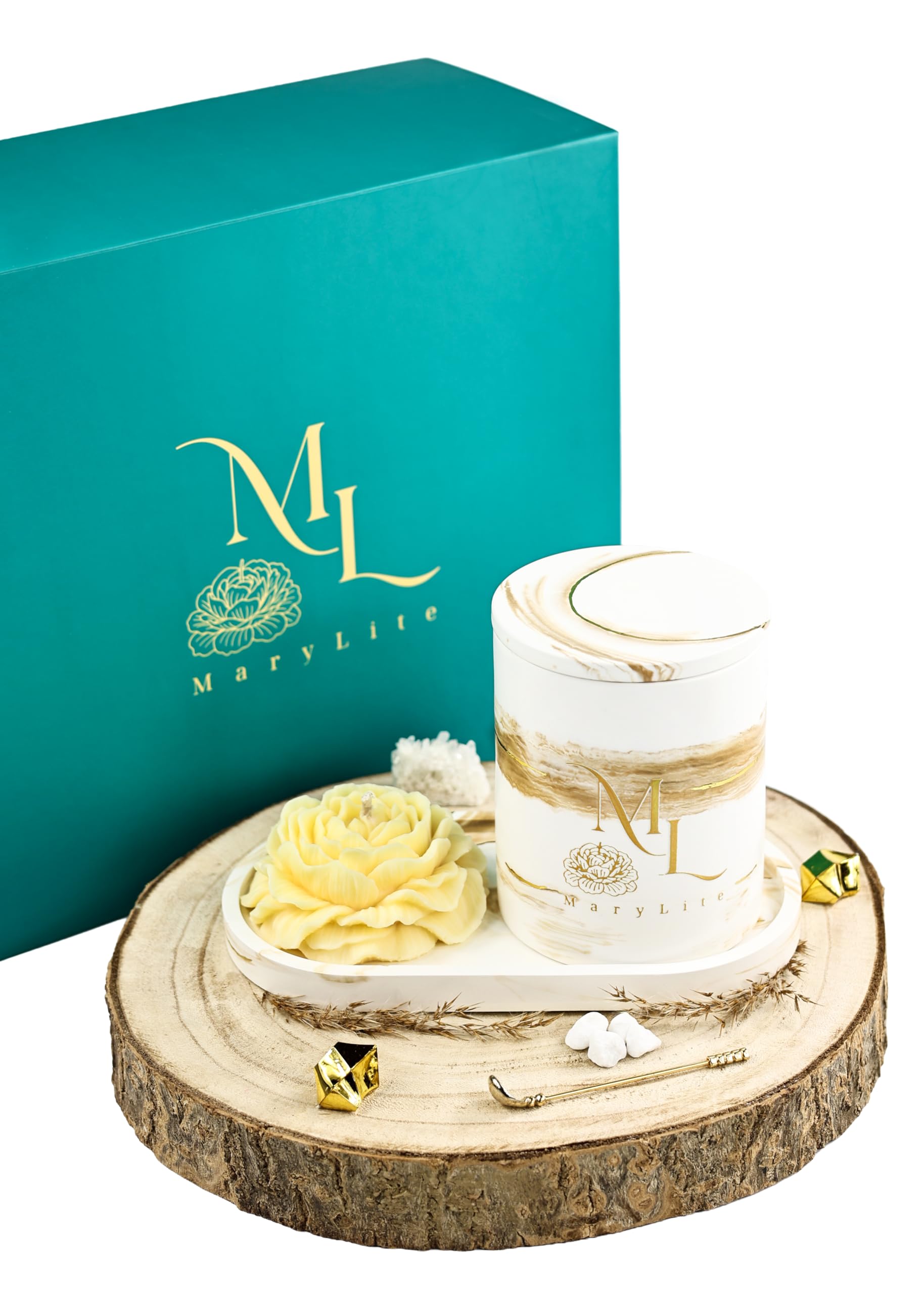 Jasmine Ritual – Duftkerzen-Set mit Blütenkerze & Unterlage, handgegossen, Geschenkset