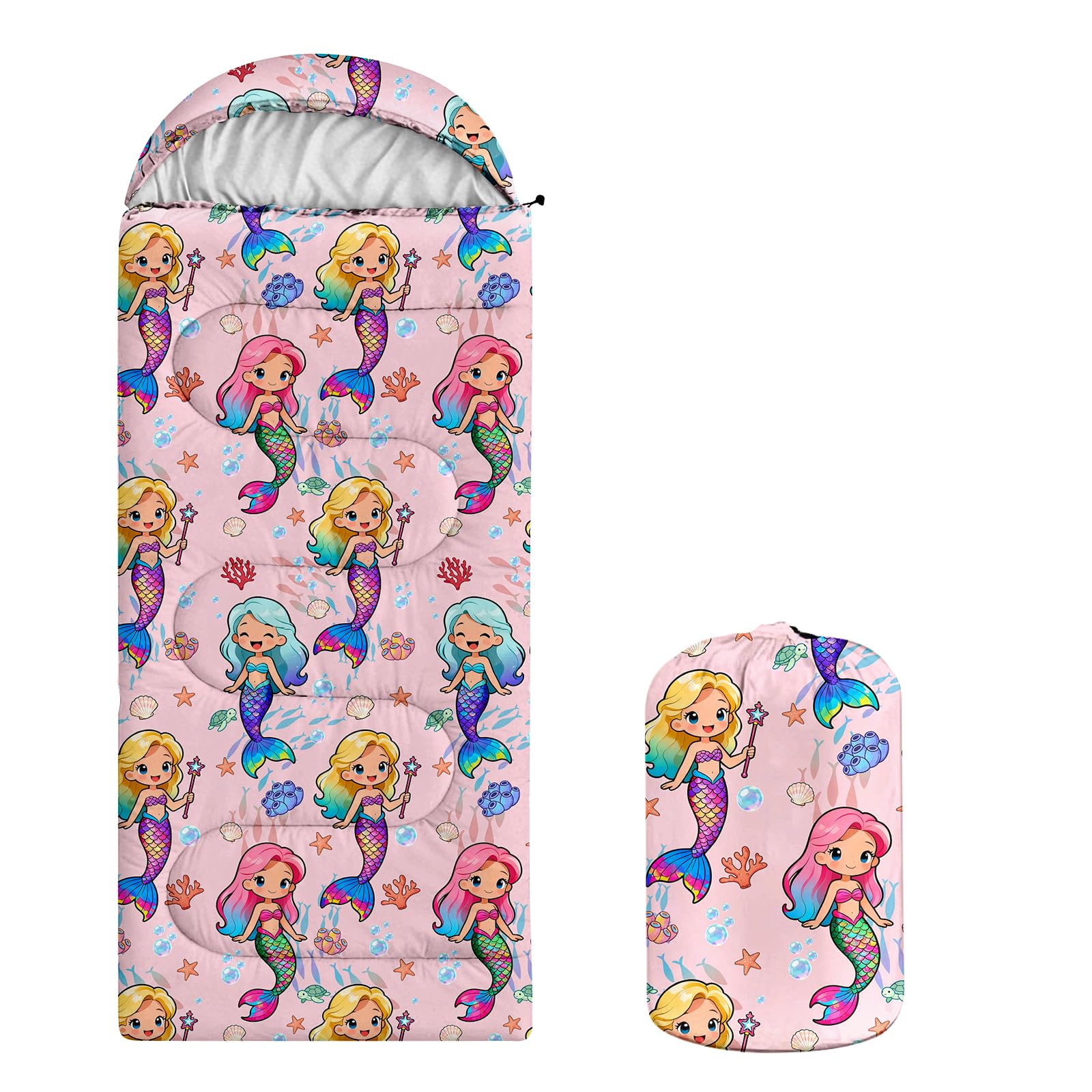 Mermaids Sleeping Bags for Adult, Rollable Sleeping Bags and Compact with Compression Sack, Slumber Bags for Outdoor, Camping and Travel