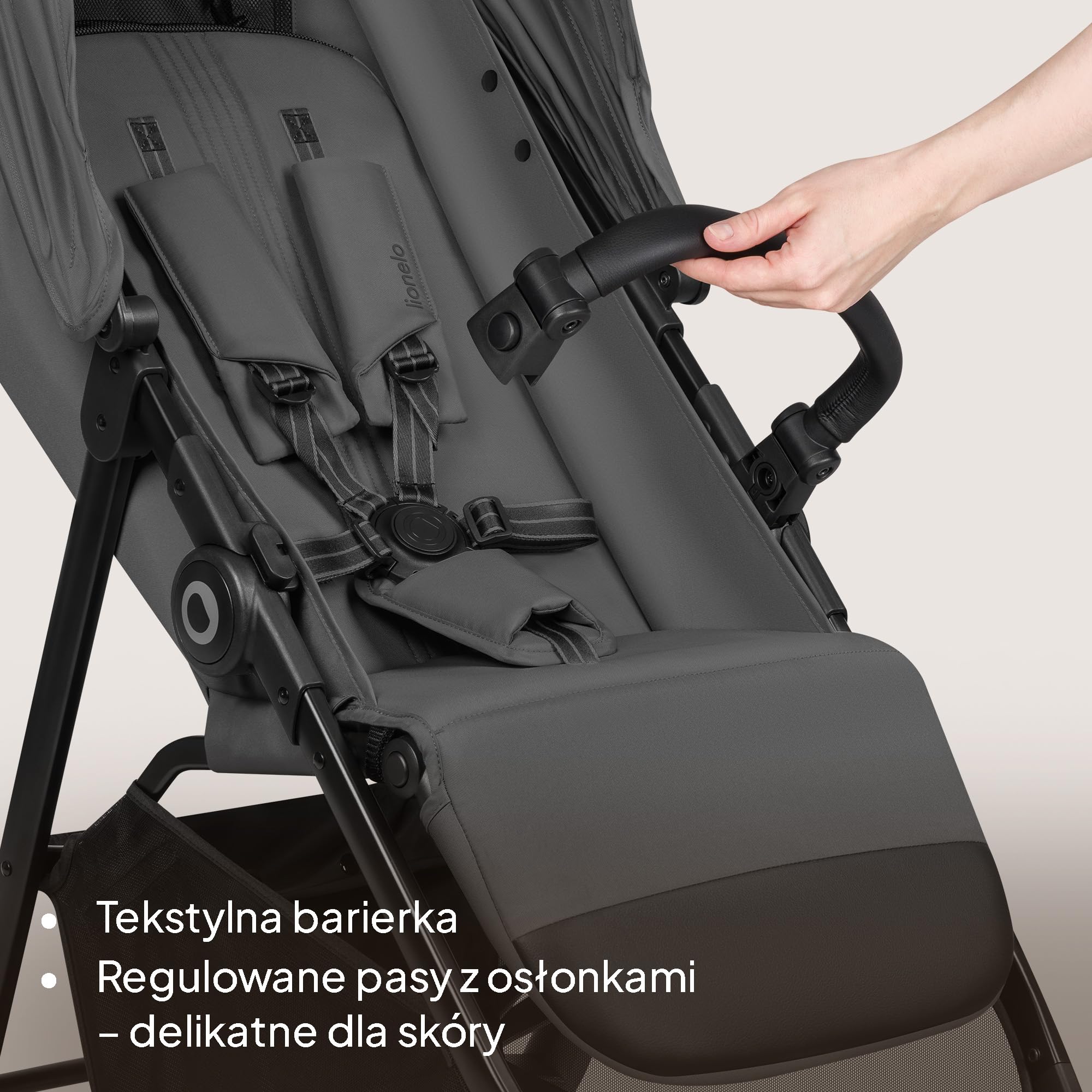 Lionelo Emerald Buggy do 22 kg, 6 miesięcy – 4 lata, koła EVA 360° ze sprężyną, składane jedną ręką, powierzchnia do leżenia 91 cm z regulowanym oparciem, wodoszczelny daszek UPF50+, duży koszyk na