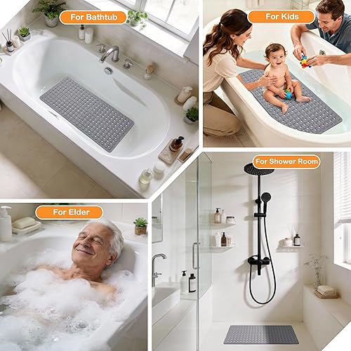 Miniatura 7 de Yimobra Alfombra de Bañera Antideslizante, 34.5"x15.5" Alfombra de Ducha Larga, Lavable a Máquina con Orificios de Drenaje y Ventosas, Suave para
