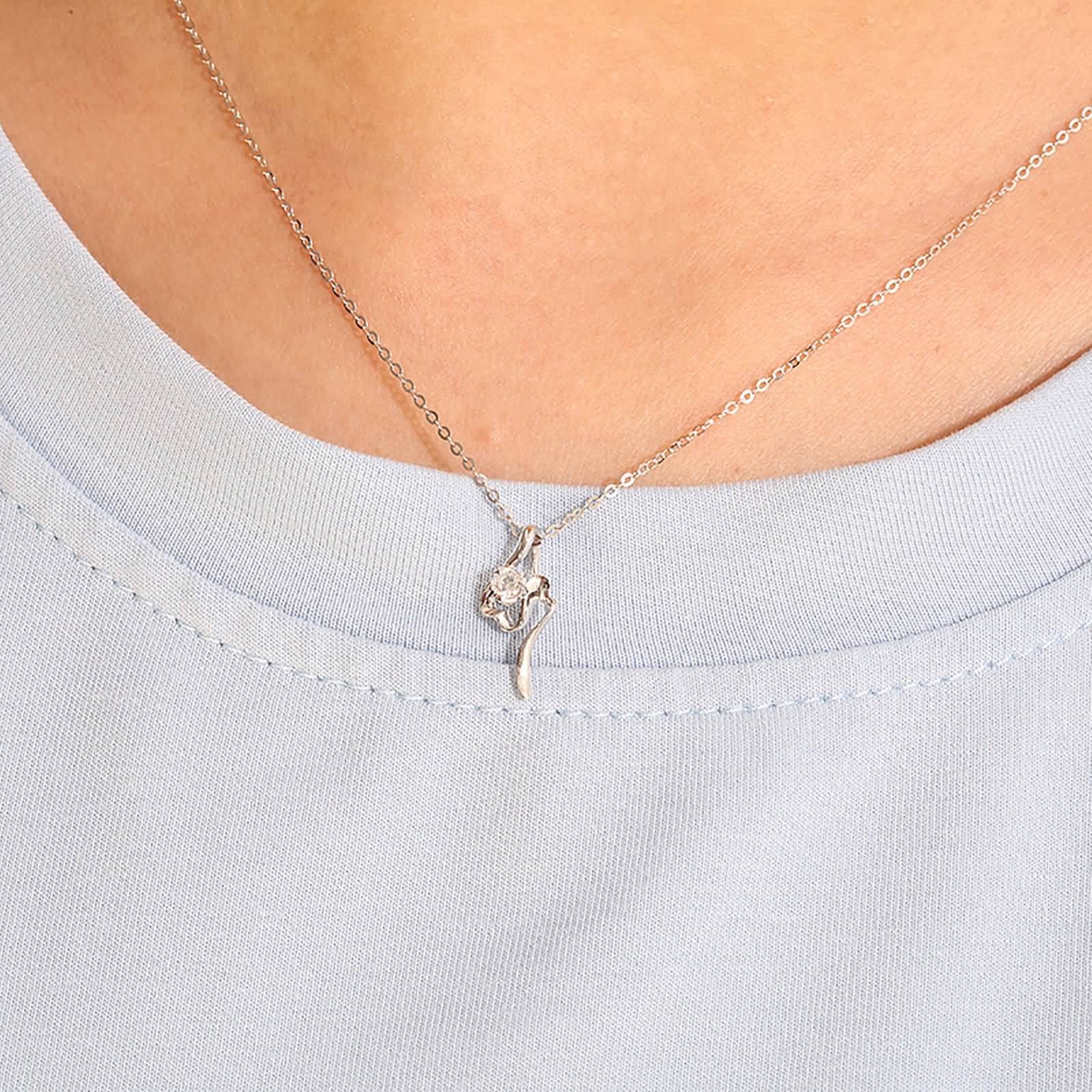 Collares de Mujer a la Moda, Collares con Colgante de Flor con Diamante Redondo/moissanita 0,1 Quilates