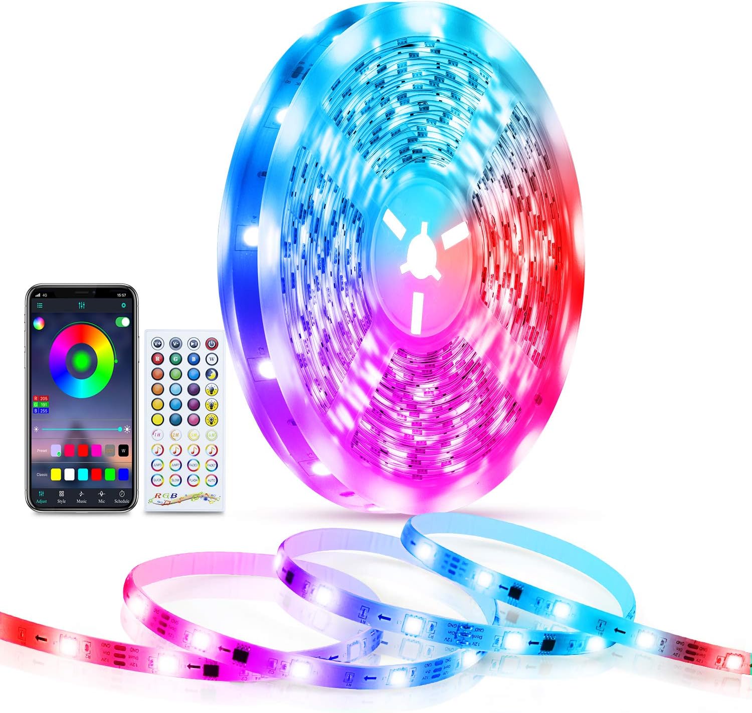 LED Lights for Bedroom 32.8 ft, TASMOR Bluetooth Led Strip Lights with App Control and Remote Music Sync Color Changing LED Light Strip for Home, Party Decoration