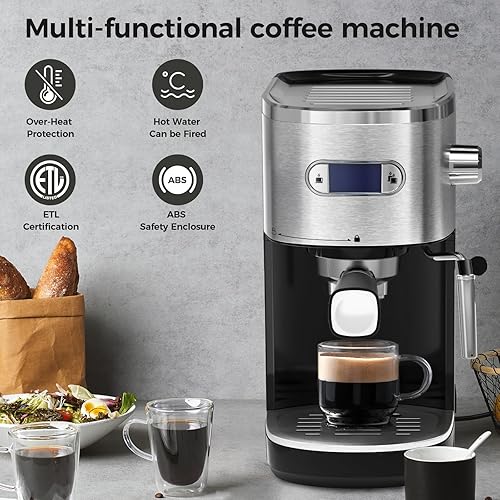 Miniatura 3 de AGLUCKY Máquina de café expreso para el hogar, 20 barras de café espresso con espumador de leche, máquina de café con leche y capuchino con panel