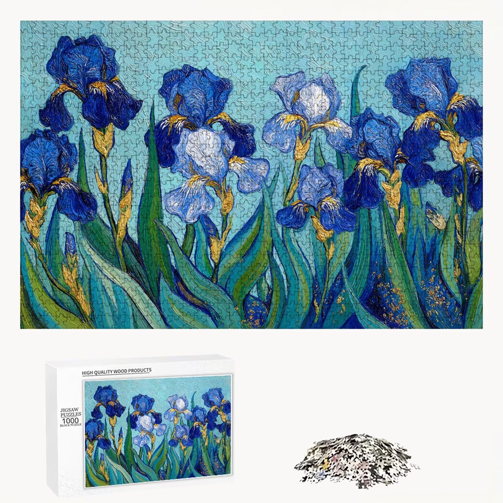 Puzzle 1200 Piezas Adultos Flor & Azul, Rompecabezas con Letras Traseras y Póster, Pasatiempo Antiestrés, Decoración de Pared, Regalo Decorar Mujer Hombre 75 x 50 cm (14 Años +) P3#29