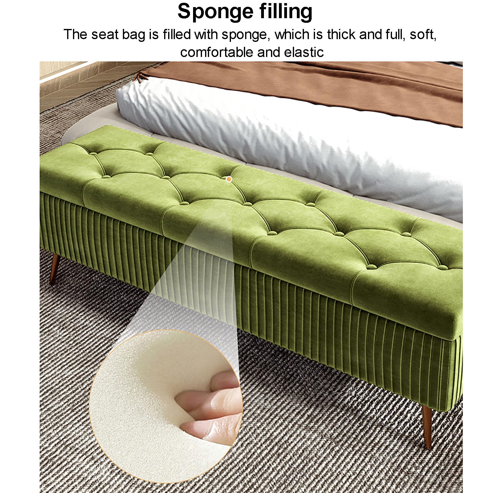 Banco otomano de almacenamiento de terciopelo con base dorada, moderno banco tapizado para dormitorio para sala de estar, reposapiés con tapa abatible, entrada y comedor