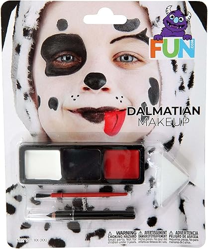 Fun Costumes Exclusive Dalmatian Makeup Kit - Cream Makeup Tray with Sponge, Pencil, and Brush, Ages 3+