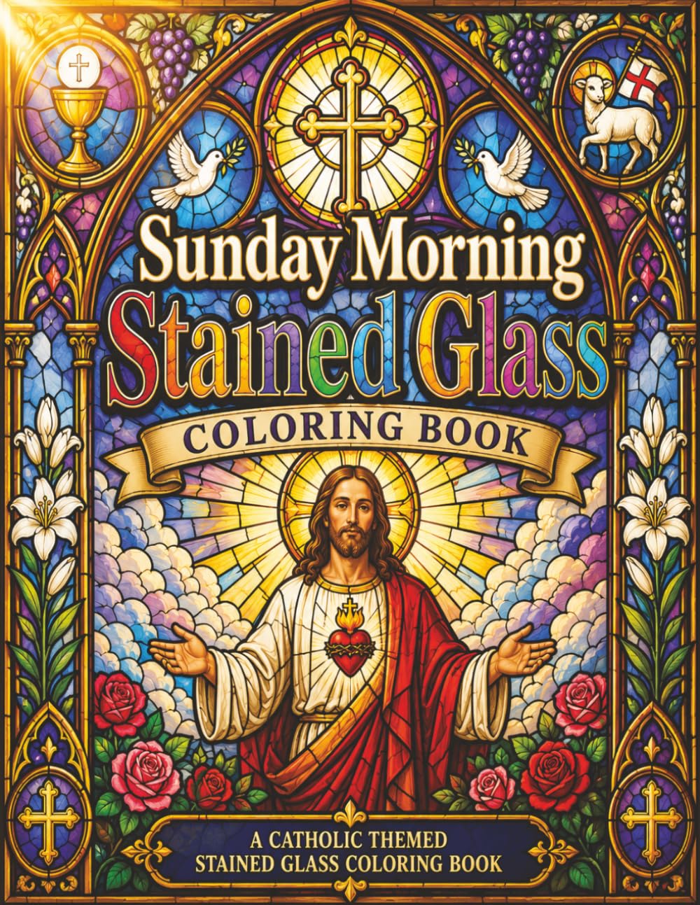 Sunday Morning Stained Glass Coloring Book: Inspirational Cathedral Window Art Featuring Sacred Symbols, Angels, Saints, and Heavenly Scenes